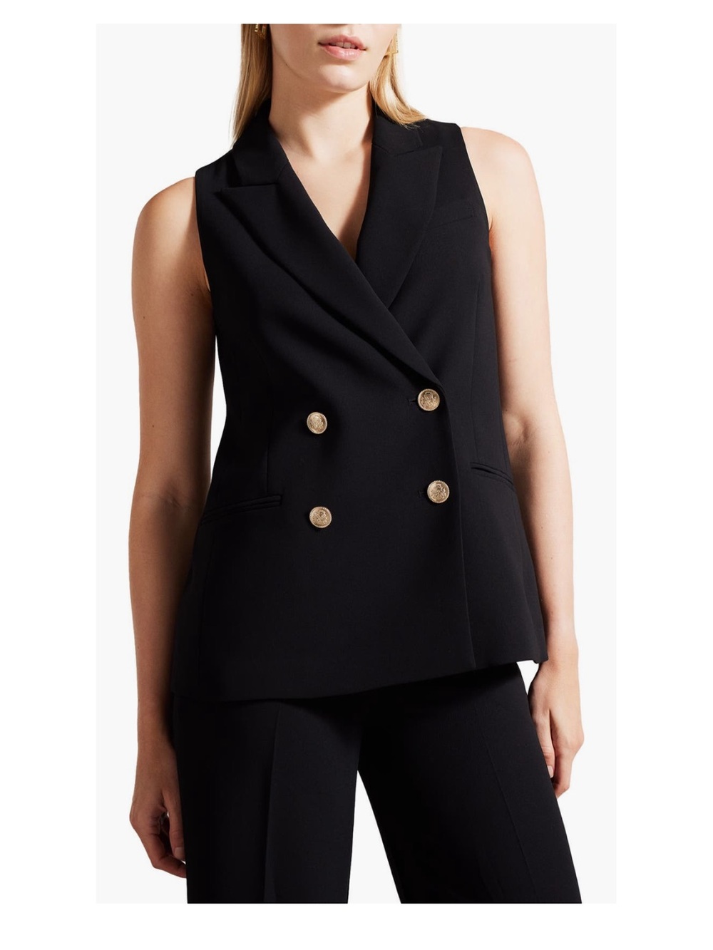 Ted Baker London Sleeveless Double-Breasted Black Blazer Vest